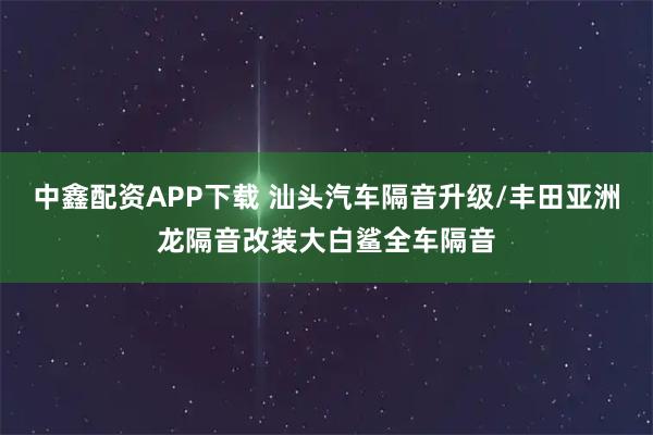 中鑫配资APP下载 汕头汽车隔音升级/丰田亚洲龙隔音改装大白鲨全车隔音
